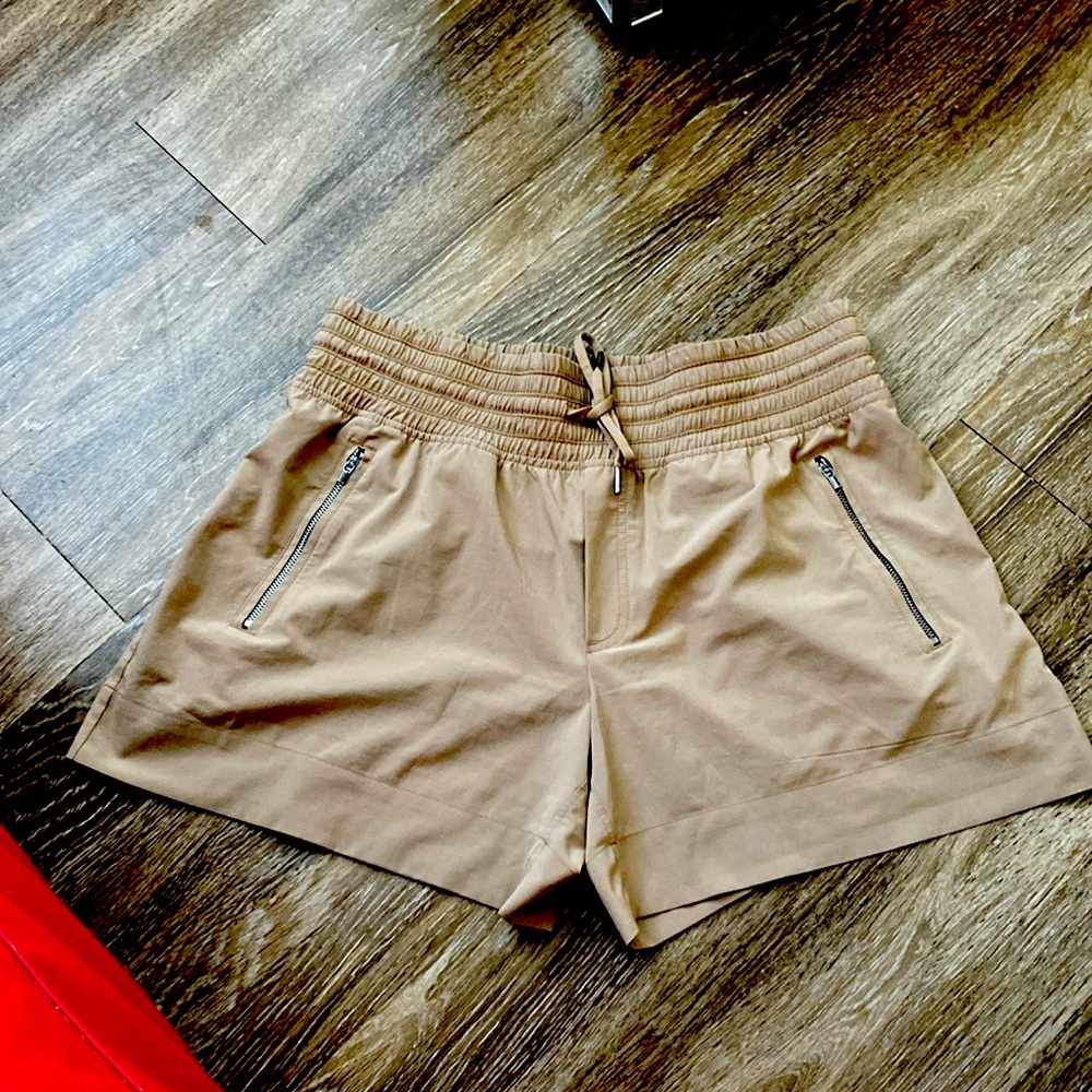 Athleta Camden Khaki  Shorts - Size 12 - elastic waist , zip front pockets